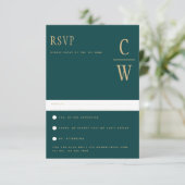 Trending Peacock AQUAMARIN Green Gold Wedding RSVP Karte (Stehend Vorderseite)