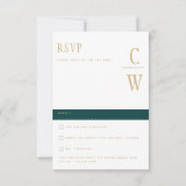 Trending Peacock AQUAMARIN Green Gold Wedding RSVP Karte (Vorderseite)