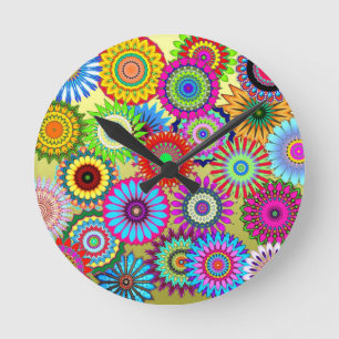 Trending Psychadelic Blume Power Druckzubehör Runde Wanduhr