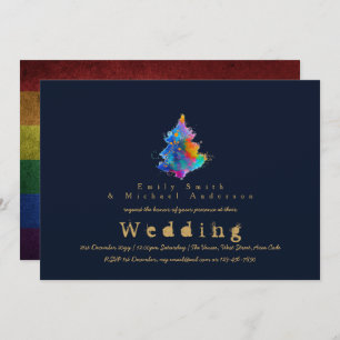 Trending Rainbow Christmas Tree LGBT Pride Wedding Einladung