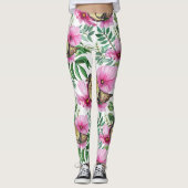 Trending Red, Lila & Birds Nature Floral Leggings (Vorderseite)