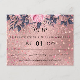 Trending ROSEGOLD Wedding Pink Navy Metallic Postkarte