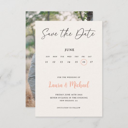 Trendkalender Save the Date mit Foto Einladung (Vorne/Hinten)