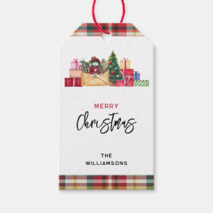 TrendKarierte Weihnachtsfeiertage Rot Grün Geschenkanhänger