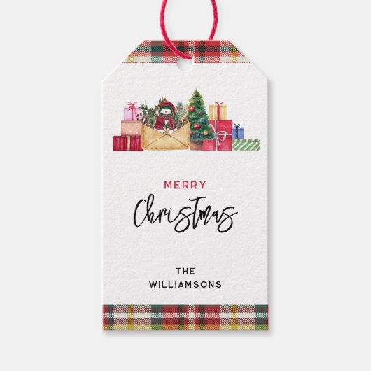 TrendKarierte Weihnachtsfeiertage Rot Grün Geschenkanhänger (Vorderseite)