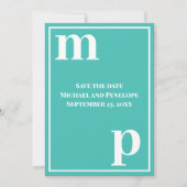Trendly Lower Case Monogram Türkis Save the Date Einladung (Vorderseite)