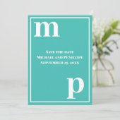 Trendly Lower Case Monogram Türkis Save the Date Einladung (Stehend Vorderseite)