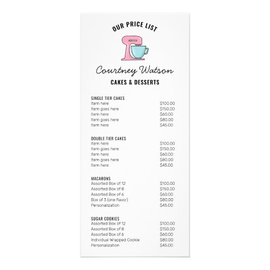 Trendly Simple Cake Desserts Bäckerei Menü Preisli (Vorne)