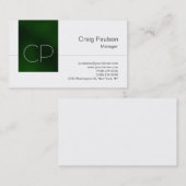 Trendly White Green Clear Monogram Business Card Visitenkarte (Vorne/Hinten)