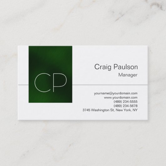 Trendly White Green Clear Monogram Business Card Visitenkarte (Vorderseite)