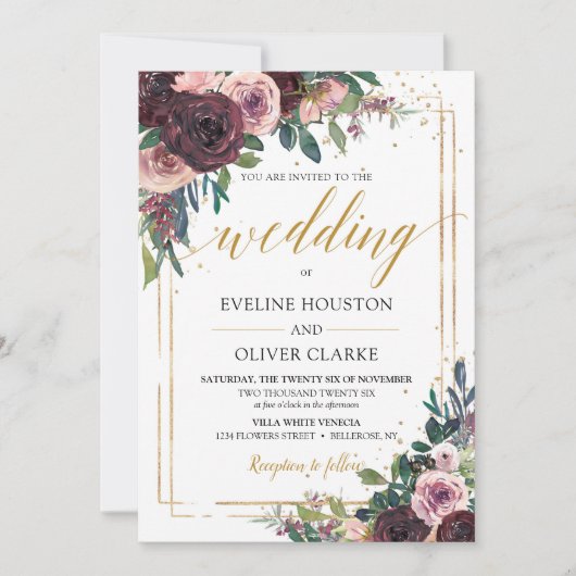 Trendmaul-Rose staubige rosa Blume Glitzer Einladung (Vorderseite)