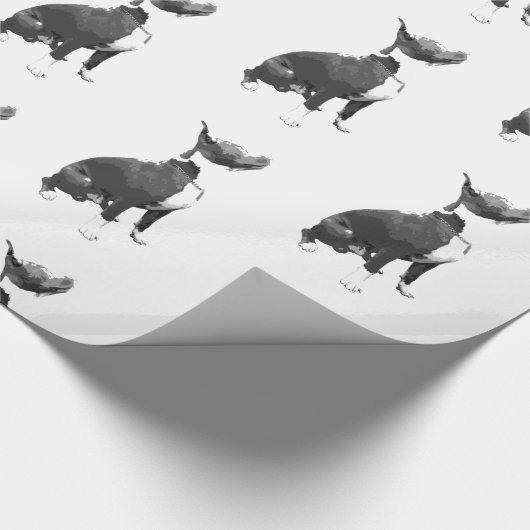Trendmuster Schwarz-Weiß Pit Bull Hund Wrappi Geschenkpapier (Ecke)