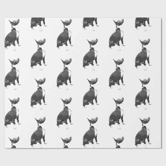 Trendmuster Schwarz-Weiß Pit Bull Hund Wrappi Geschenkpapier (Flach)