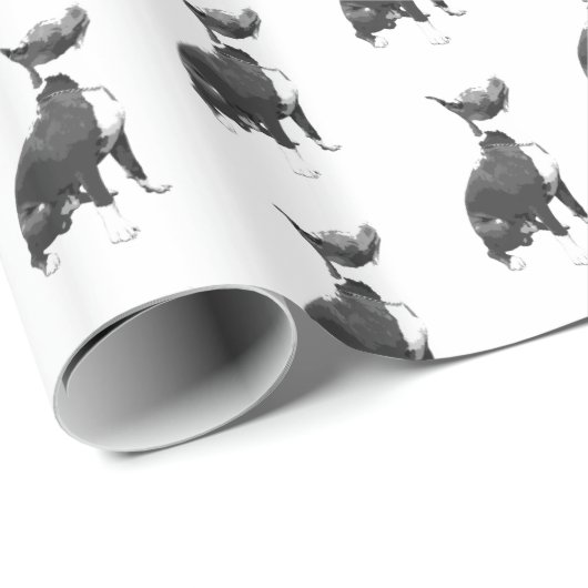 Trendmuster Schwarz-Weiß Pit Bull Hund Wrappi Geschenkpapier (Rolleneckpunkt)