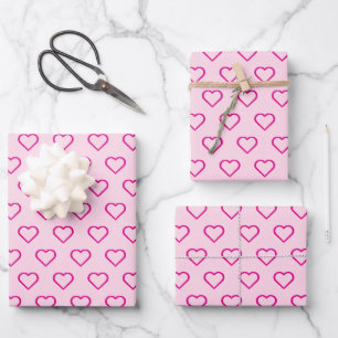 TrendNiedliches rosa Herzmuster Einfach Geschenkpapier Set