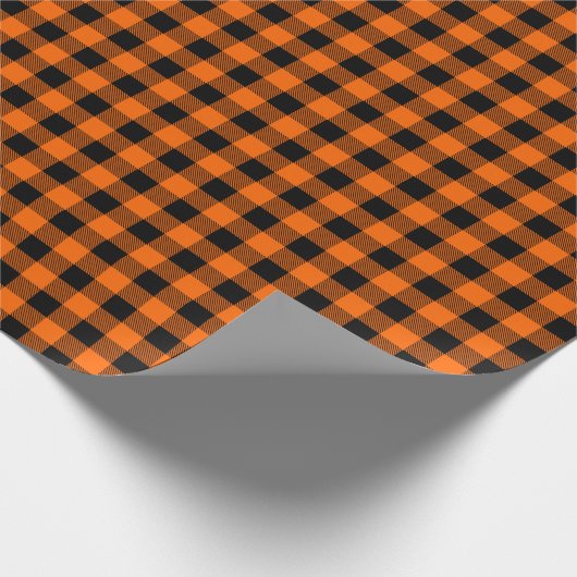Trendo Orange Herbst Halloween Buffalo Kariert Geschenkpapier (Ecke)