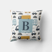 Trendpastellblau Baby Monogram Car Pattern Kissen (Rückseite)