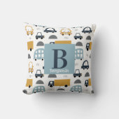 Trendpastellblau Baby Monogram Car Pattern Kissen (Vorderseite)