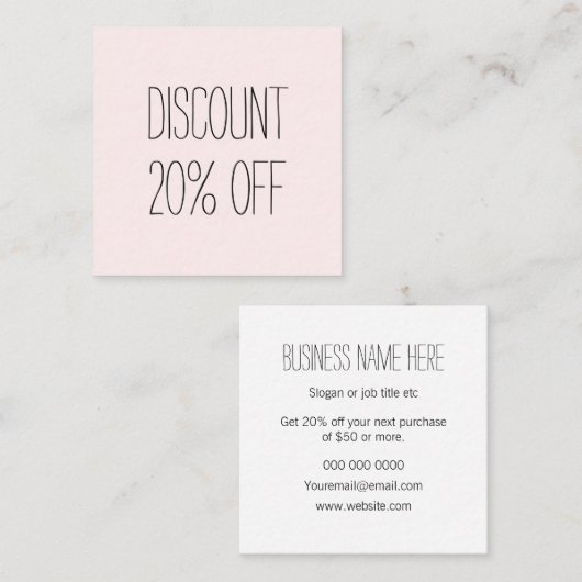 Trendpastellrosa Minimalistische moderne Discount- Rabattkarte (Vorne/Hinten)