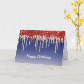 Trendred White and Blue Glitzer Tropfens Birthday Karte (Gelbe Blume)