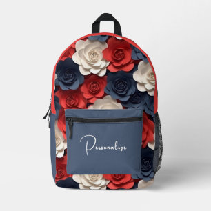 Trendred White Blue Rose Individuelle Name Bedruckter Rucksack