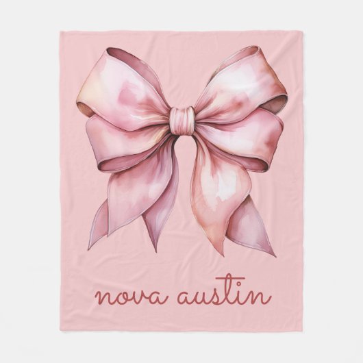Trendrosa Bow Personalisiert mit Name Monogram Fleecedecke (Vorderseite)