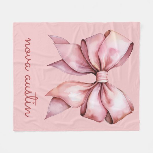 Trendrosa Bow Personalisiert mit Name Monogram Fleecedecke (Vorderseite (Horizontal))