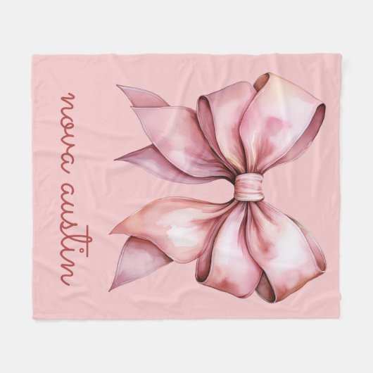 Trendrosa Bow Personalisiert mit Name Monogram Fleecedecke (Vorderseite (Horizontal))