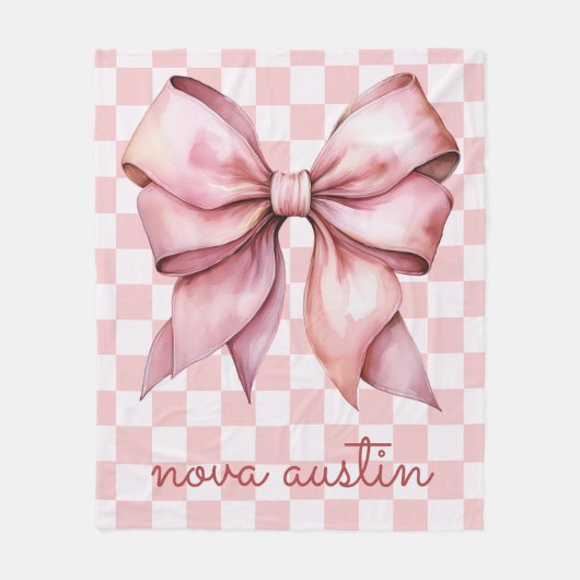 Trendrosa Bow Personalisiert mit Name Monogram Fleecedecke (Vorderseite)