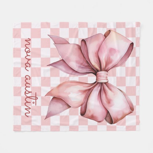 Trendrosa Bow Personalisiert mit Name Monogram Fleecedecke (Vorderseite (Horizontal))