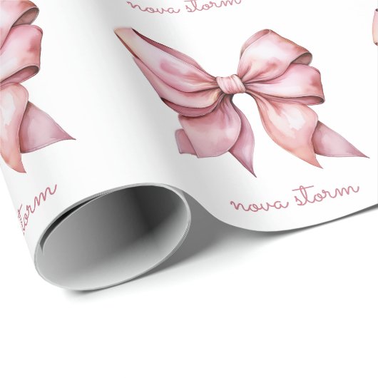 Trendrosa Bow Personalisiert mit Name Monogram Geschenkpapier (Rolleneckpunkt)