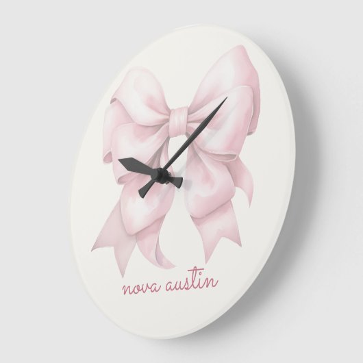 Trendrosa Bow Personalisiert mit Name Monogram Große Wanduhr (Winkel)