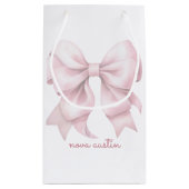 Trendrosa Bow Personalisiert mit Name Monogram Kleine Geschenktüte (Rückseite)