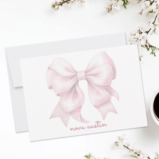 Trendrosa Bow Personalisiert mit Name Monogram Mitteilungskarte