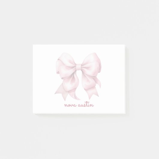 Trendrosa Bow Personalisiert mit Name Monogram Post-it Klebezettel (Vorderseite)