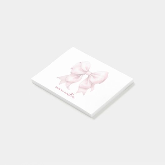 Trendrosa Bow Personalisiert mit Name Monogram Post-it Klebezettel (angewinkelt)