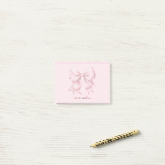 Trendrosa Bow Personalisiert mit Name Monogram Post-it Klebezettel (Auf Schreibtisch)