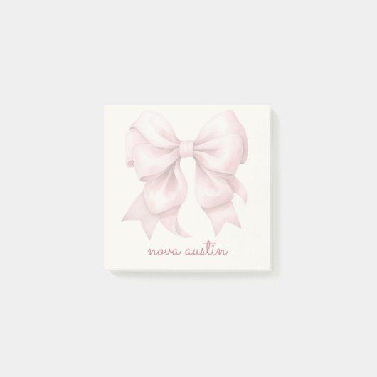 Trendrosa Bow Personalisiert mit Name Monogram Post-it Klebezettel (Vorderseite)
