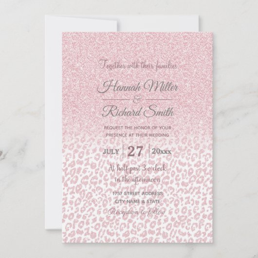 Trendrosa Glitzer & Leopard Print Ombre Design Einladung (Vorderseite)