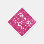 Trendrosa Glitzer Weißes Monogramm Custom Serviette (Ecke)