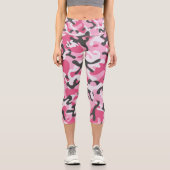 Trendrosa Grau Weiße Camouflage Muster Sommer Capri Leggings (Vorderseite)