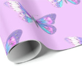 Trendrosa Holographic Butterfly Wrapping Paper Geschenkpapier (Rolleneckpunkt)