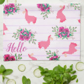 Trendrosa Llamas Floral Doodles & Stripes Geschirrtuch (Gefaltet)