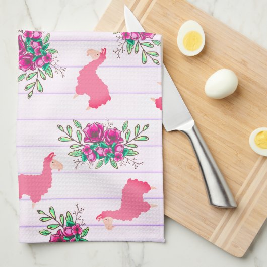 Trendrosa Llamas Floral Doodles & Stripes Geschirrtuch (Viertel Falte)