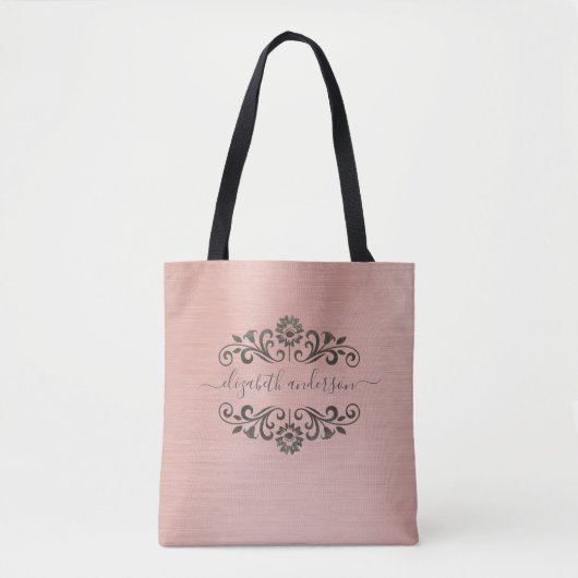 Trendrosa Monogram Name Script Tote Bag Tasche (Vorderseite)