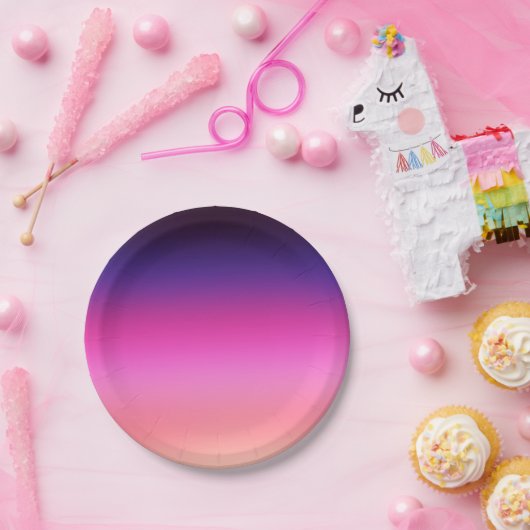 Trendrosa Neon lila und hellorange Gradienten Pappteller (Party)