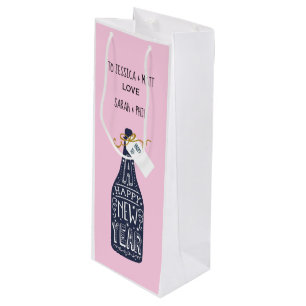 Trendrosa Neue Jahrtypografie Flasche Kunst Geschenktüte Für Weinflaschen