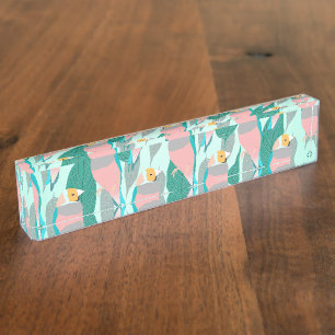 Trendrosa Rainbow Finch Bird & Green Foliage Namensplakette