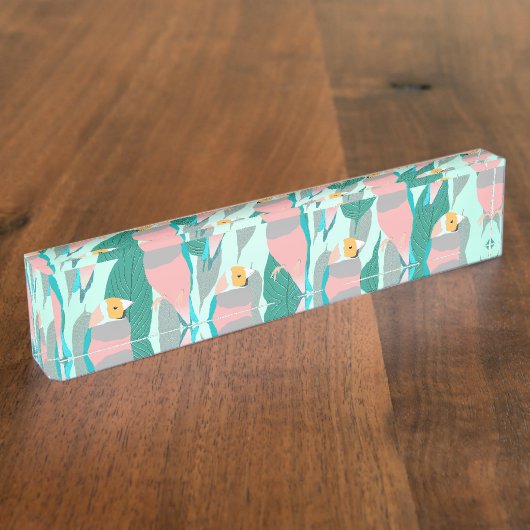 Trendrosa Rainbow Finch Bird & Green Foliage Namensplakette (Seite)