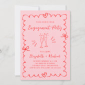 Trendrosa Red Wavy Frame Engagement Party Einladung (Vorderseite)